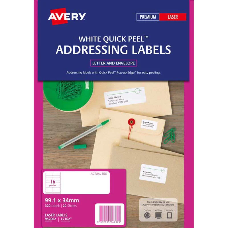 Avery Addressing Laser Labels L7162-20 20 Sheets - Nail Gallerys