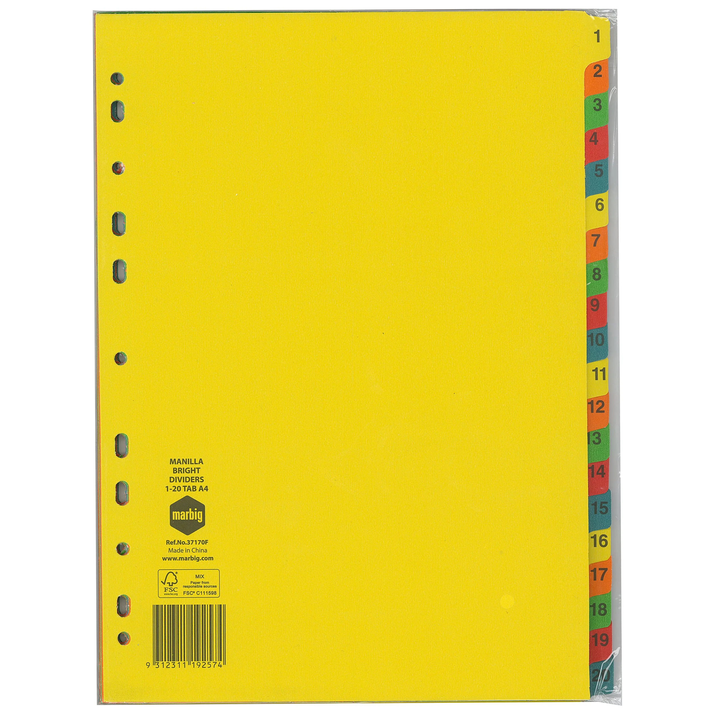 Marbig Indices & Dividers 1-20 Tab Manilla A4 Brights - Nail Gallerys
