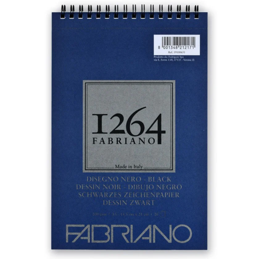 Fabriano 1264 Black Spiral 200gsm Pads - Nail Gallerys