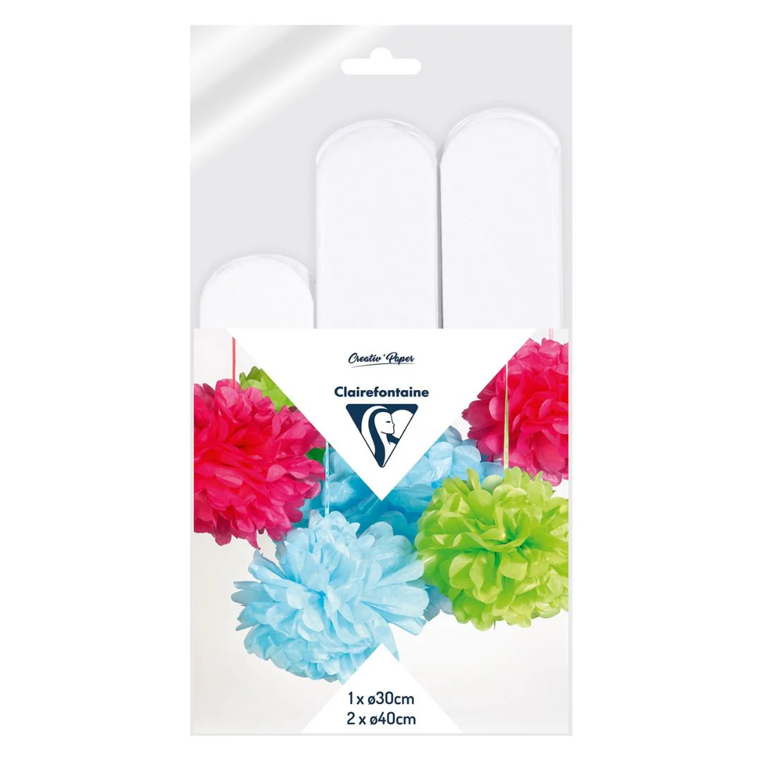 Clairefontaine White Crepe Pompoms Pack of 3 - Nail Gallerys