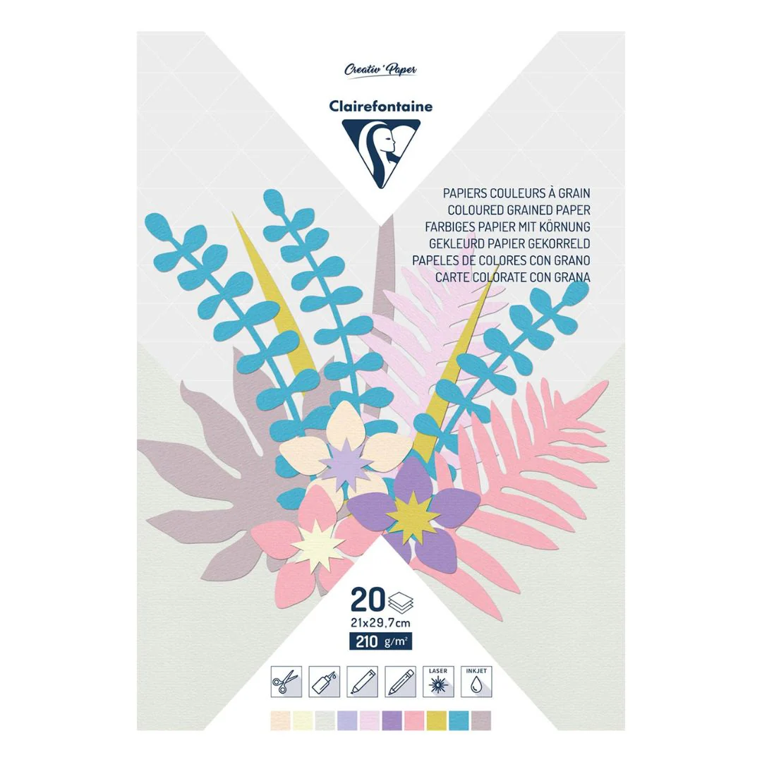 Clairefontaine Coloured Grained Paper Pad A4 210g 20 Sheet - Nail Gallerys