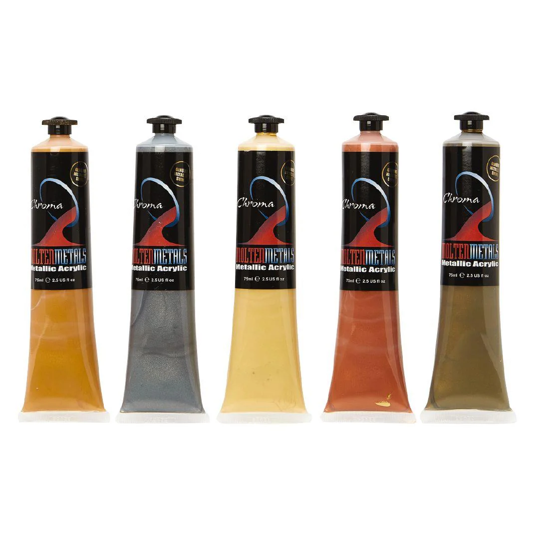 Chroma Molten Metals Metallic Paint Set 5 X 75ml - Nail Gallerys