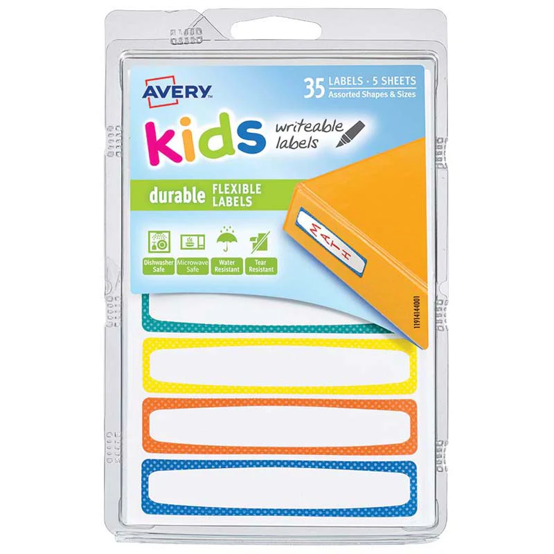 Avery Label Kids Durable Blue Orange Yellow Green Neon Border 89x16mm 7up 5 Sheets - Nail Gallerys