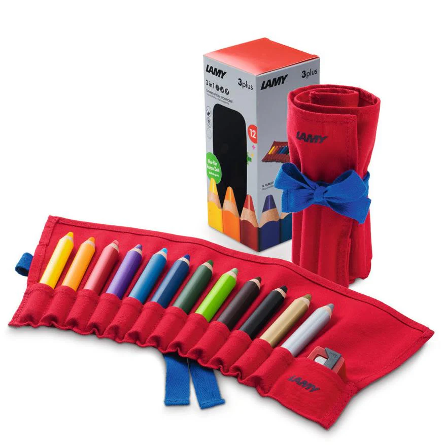 Lamy 3Plus Coloured Pencils in Cloth Roll with Sharpener Set of 12 - Nail Gallerys