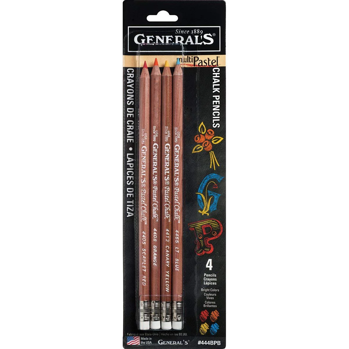 General's Pastel Chalk Pencils Bright Colours Set Of 4 - Nail Gallerys