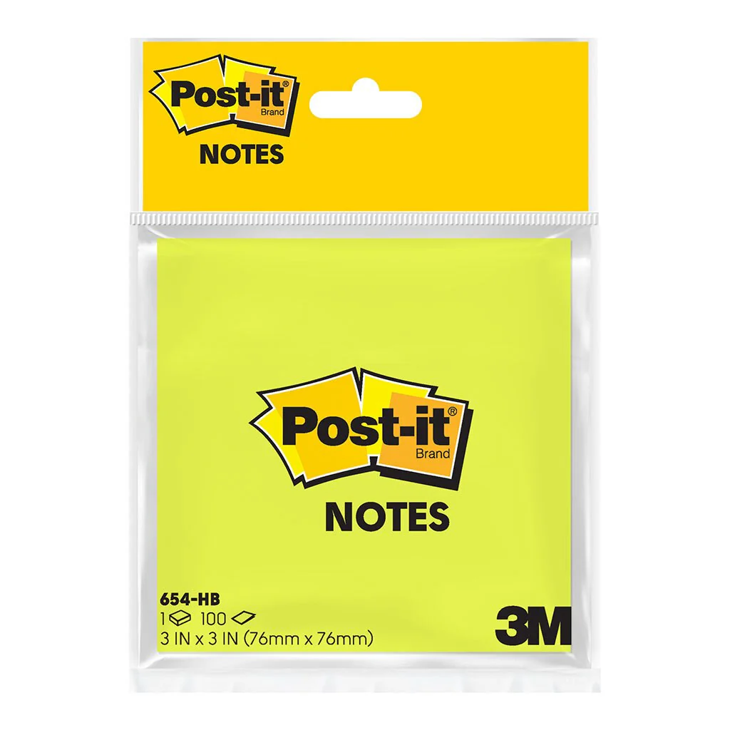 Post-it Notes 654-hb-1 Lime Size 76mm X 76mm Retail 100 Sheets - Nail Gallerys