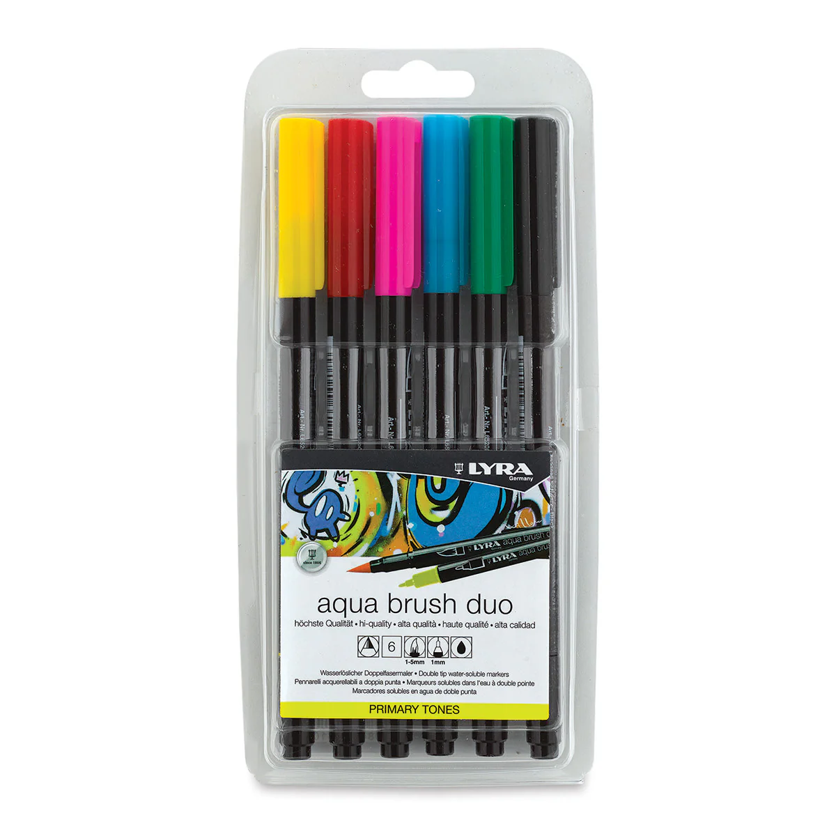 Lyra Aqua Dual Brush Markers Primary Tones Set of 6 - Nail Gallerys