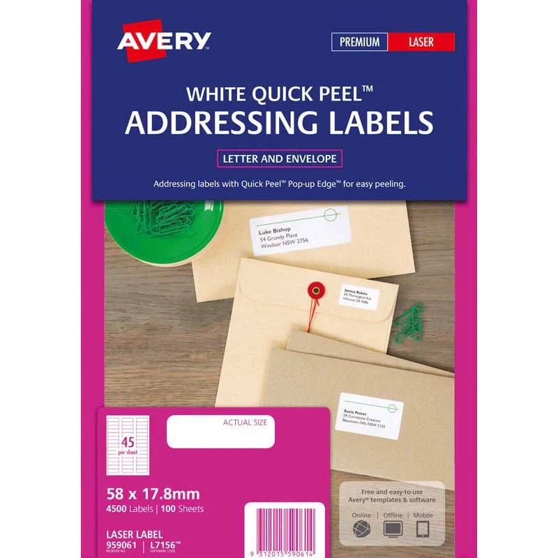 Avery Addressing Laser Label L7156-100 58x17.8mm 100 Sheets - Nail Gallerys