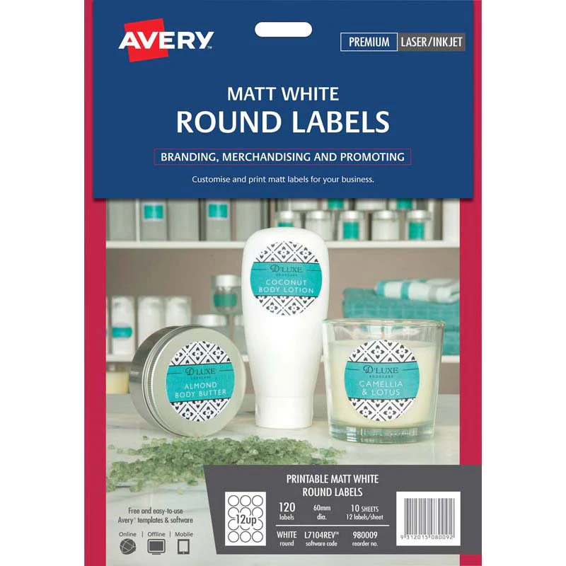 Avery Label L7104rev Round White 60mm 12up 10 Sheets - Nail Gallerys