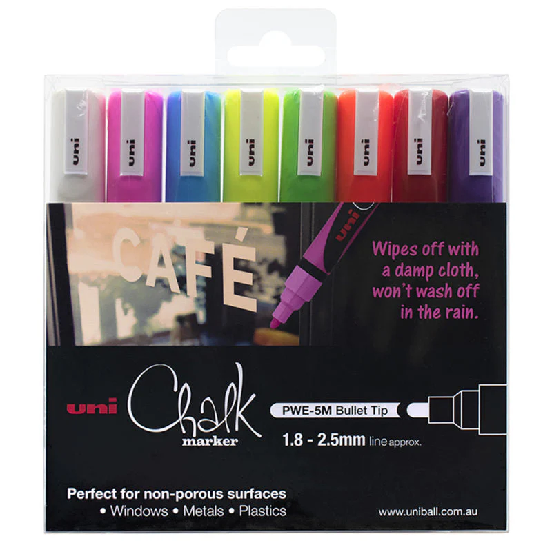 Uni 1.8-2.5mm Bullet Tip Chalk Markers Set of 8 - Nail Gallerys