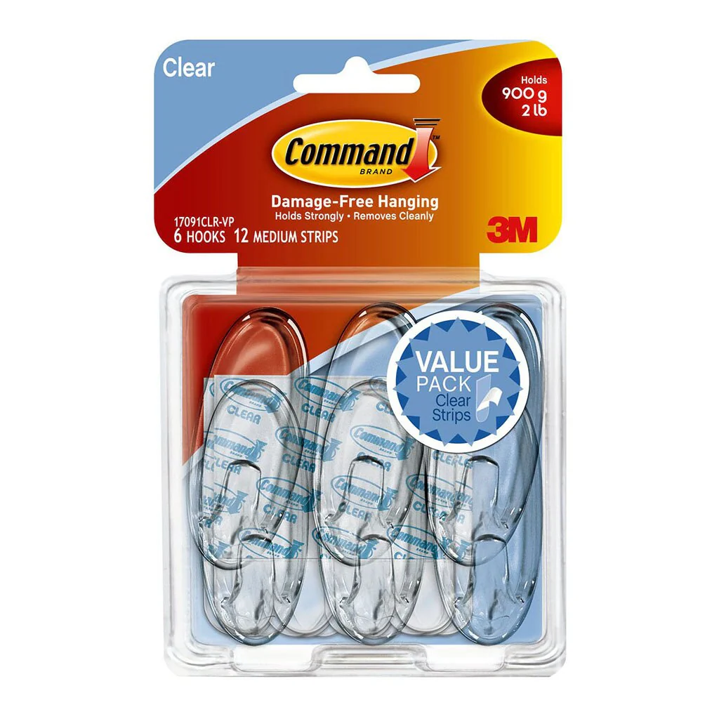 Command Hook 17091clr-vp-6 Medium Clear Value Pack Of 6 - Nail Gallerys