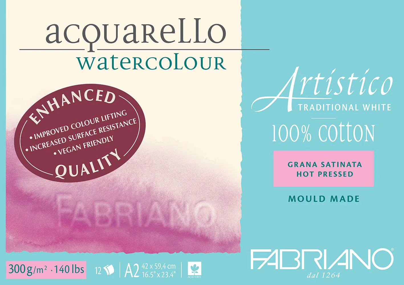 Fabriano Artistico Watercolour Enhanced 300gsm Hot Press 12 Sheet Pads - Nail Gallerys