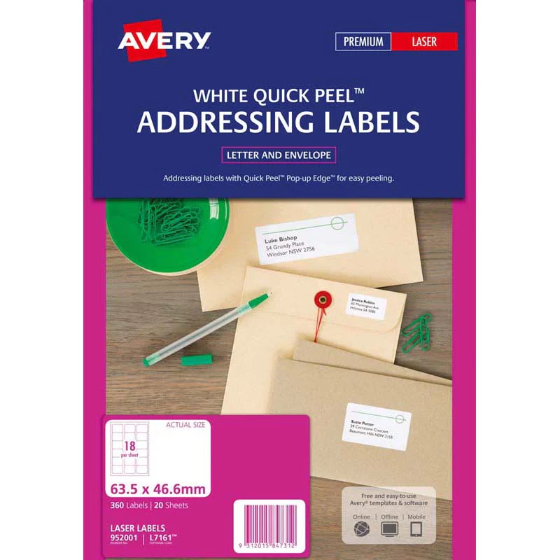 Avery Addressing Laser Labels L7161-20 20 Sheets - Nail Gallerys