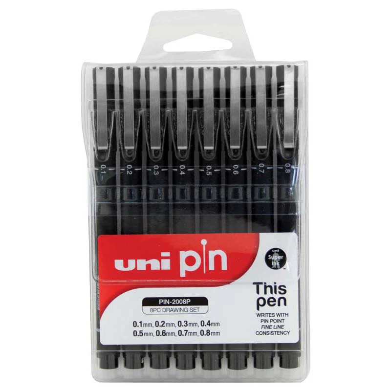 Uni Pin Permanent Fineliners Drawing Set of 8 - Nail Gallerys