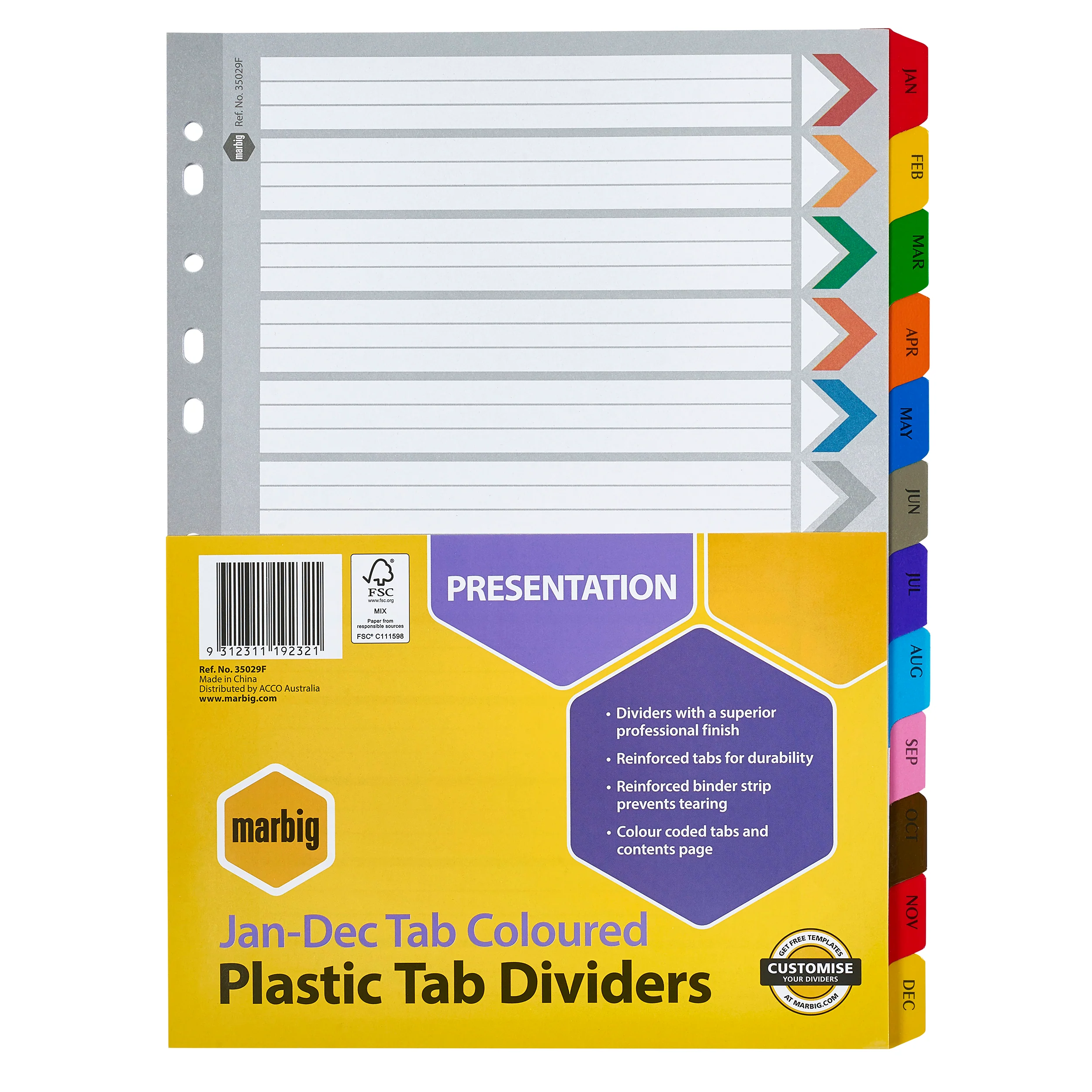 Marbig Indices & Dividers Jan-Dec Tab Reinforced A4 Colour - Nail Gallerys