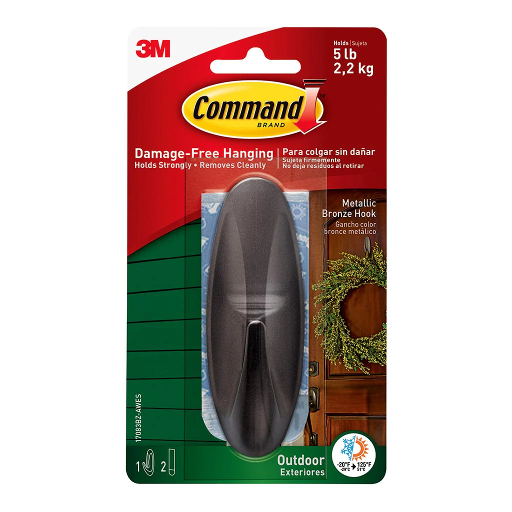 Command Large Metallic Bronze Outdoor Hook - Nail Gallerys