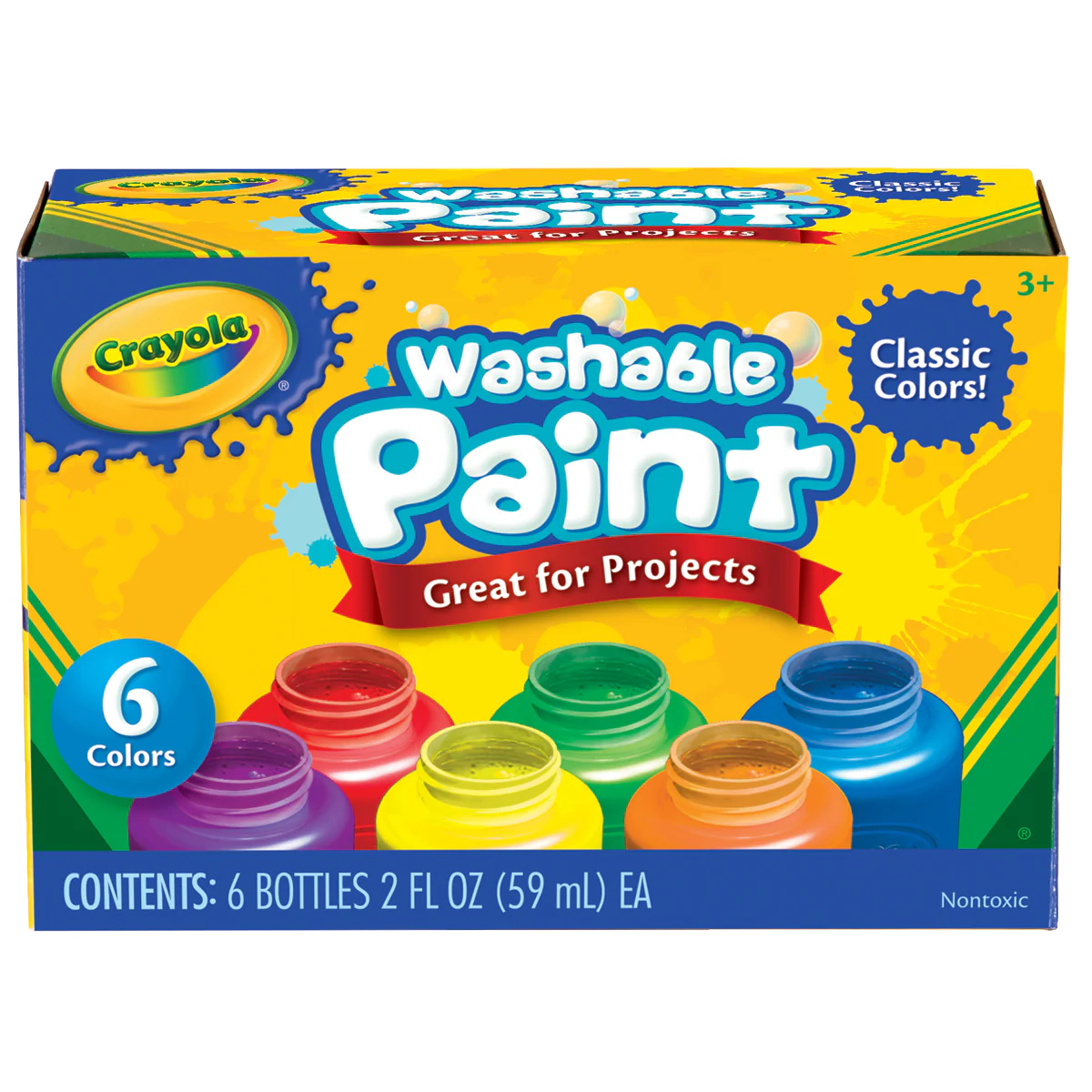Crayola Washable Kids Paint Pots Classic Colours Pack of 6 - Nail Gallerys