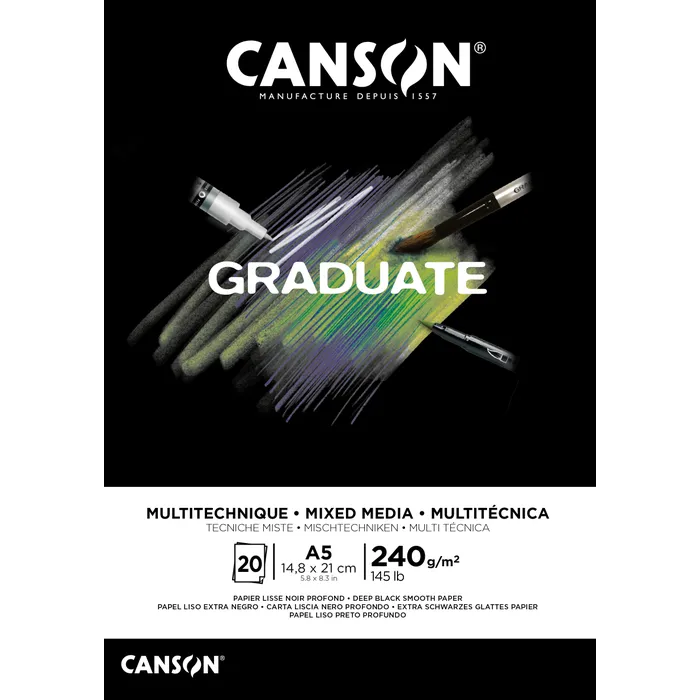 CANSON Graduate Mixed Media Black A5 240gsm 20 Sheets - Nail Gallerys