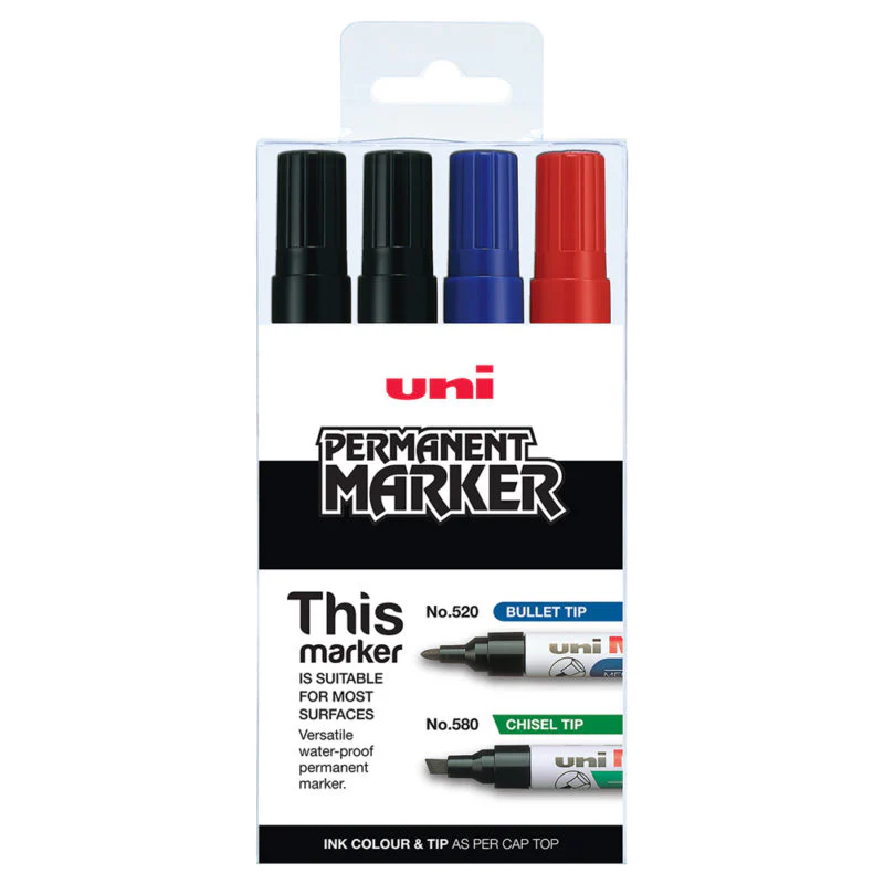 Uni Permanent Assorted Bullet Tip Markers Set of 4 - Nail Gallerys