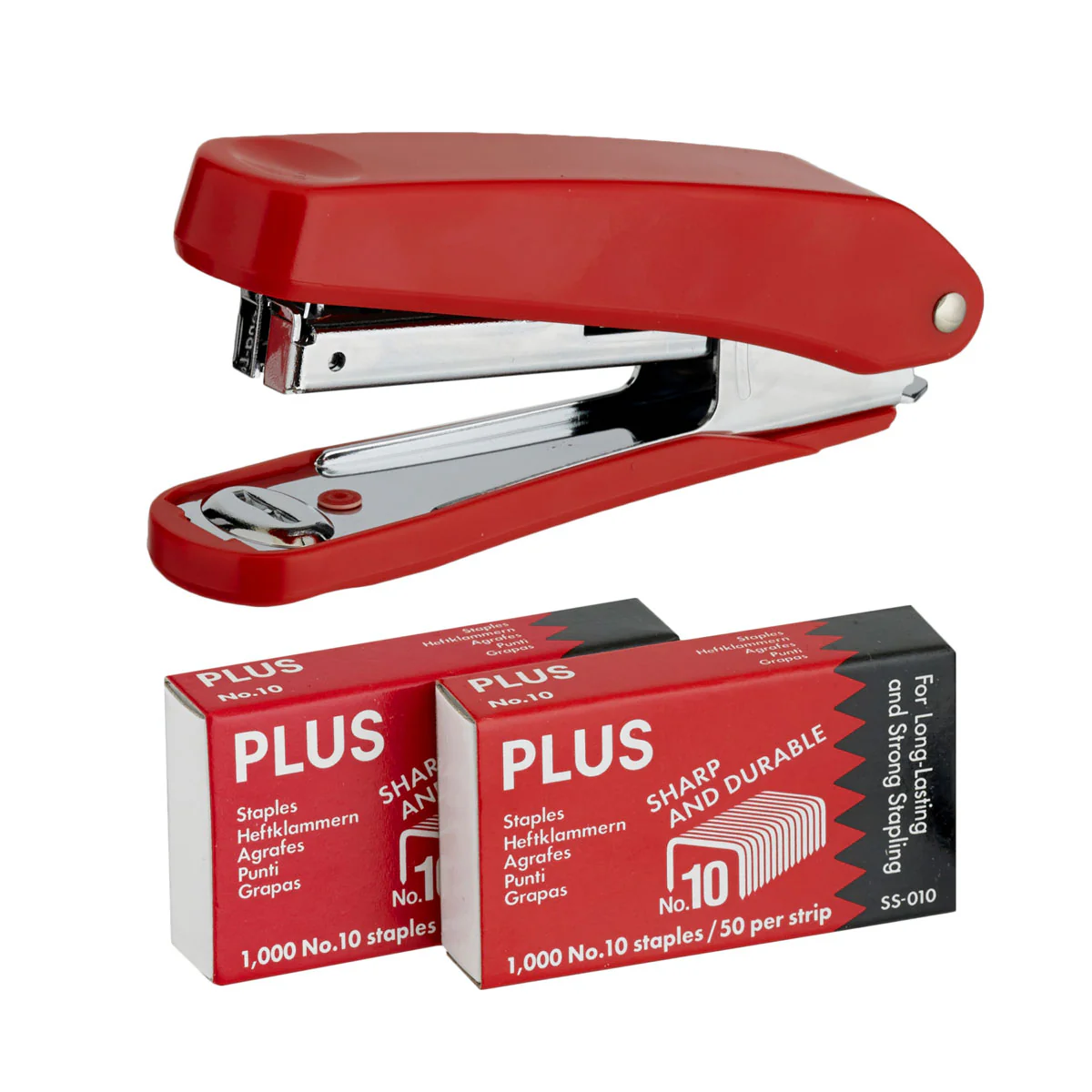 Plus Stapler + 2000 Staples PS10E Red - Nail Gallerys