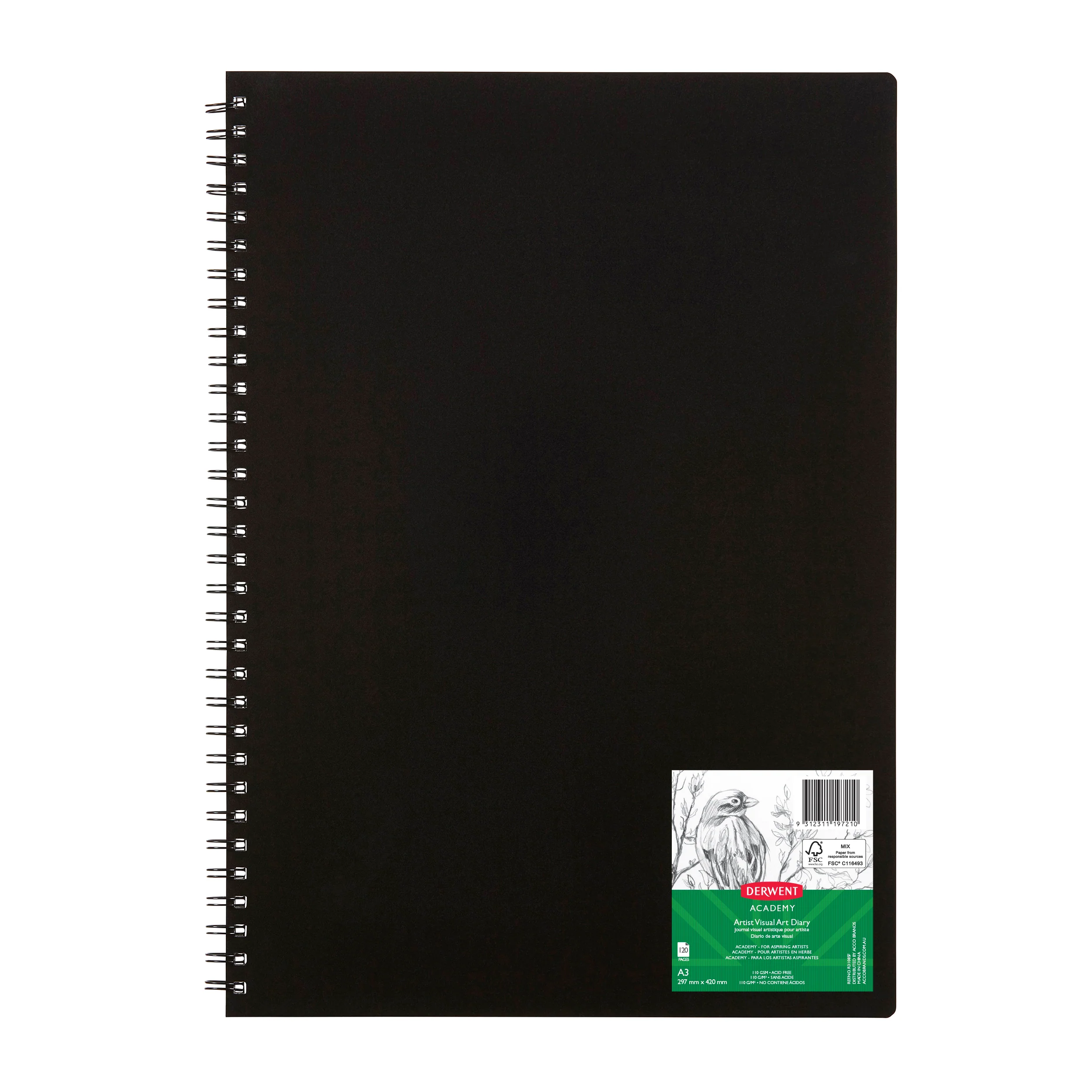 Derwent Academy Visual Art Diary Portrait 120 Pages Black Cover A3 - Nail Gallerys