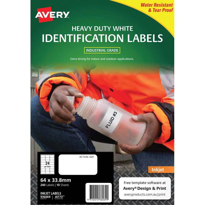 Avery Heavy Duty Id Inkjet Label J4773 White 24up 10 Sheets 64x33.8mm - Nail Gallerys