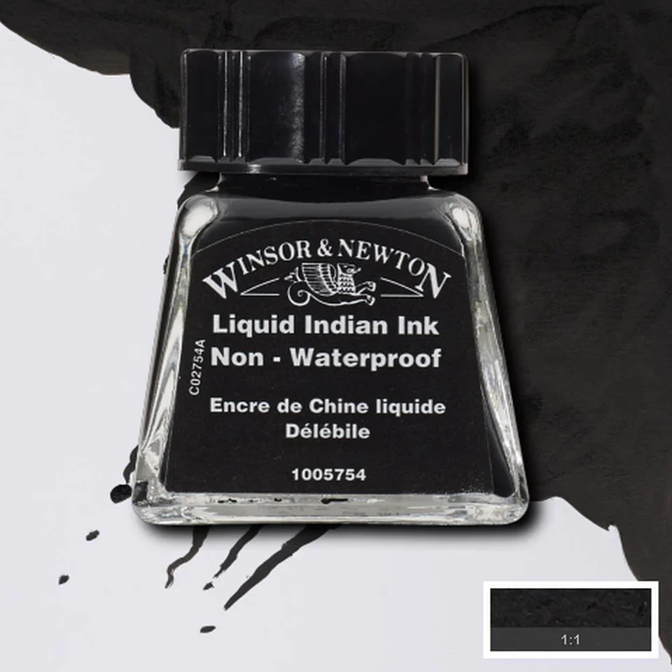 Winsor & Newton Non Waterproof Black Liquid Indian Ink 14ml - Nail Gallerys