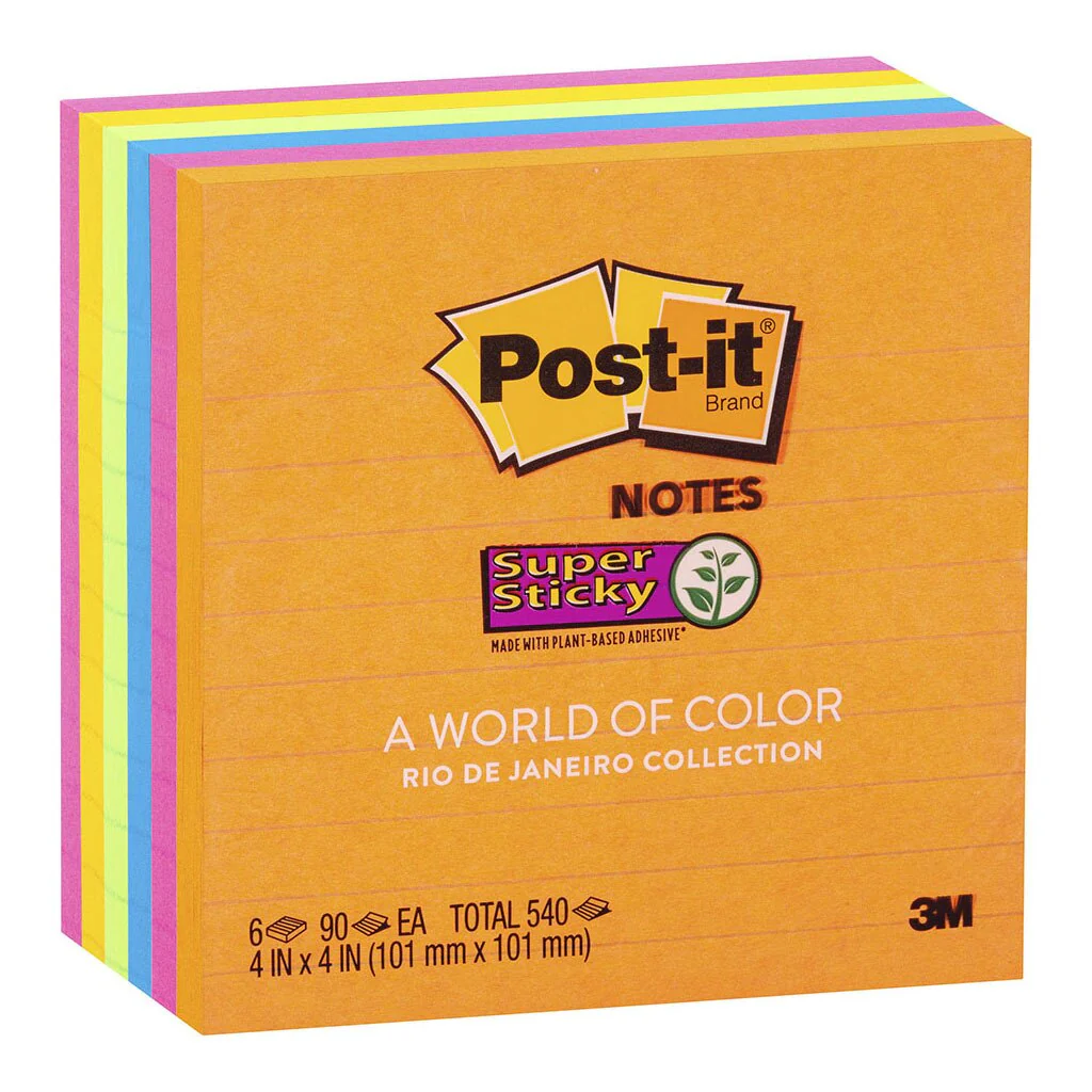 Post-it Super Sticky Lined Notes 675-6ssuc Rio De Janiero 101x101mm 90 Sheet Pads Pack Of 6 - Nail Gallerys