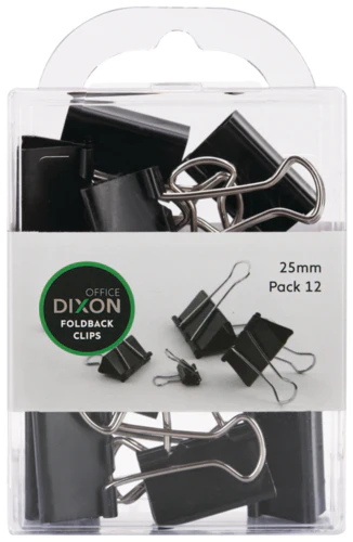 Dixon Foldback Clips Size 25mm Pack 12 Black - Nail Gallerys