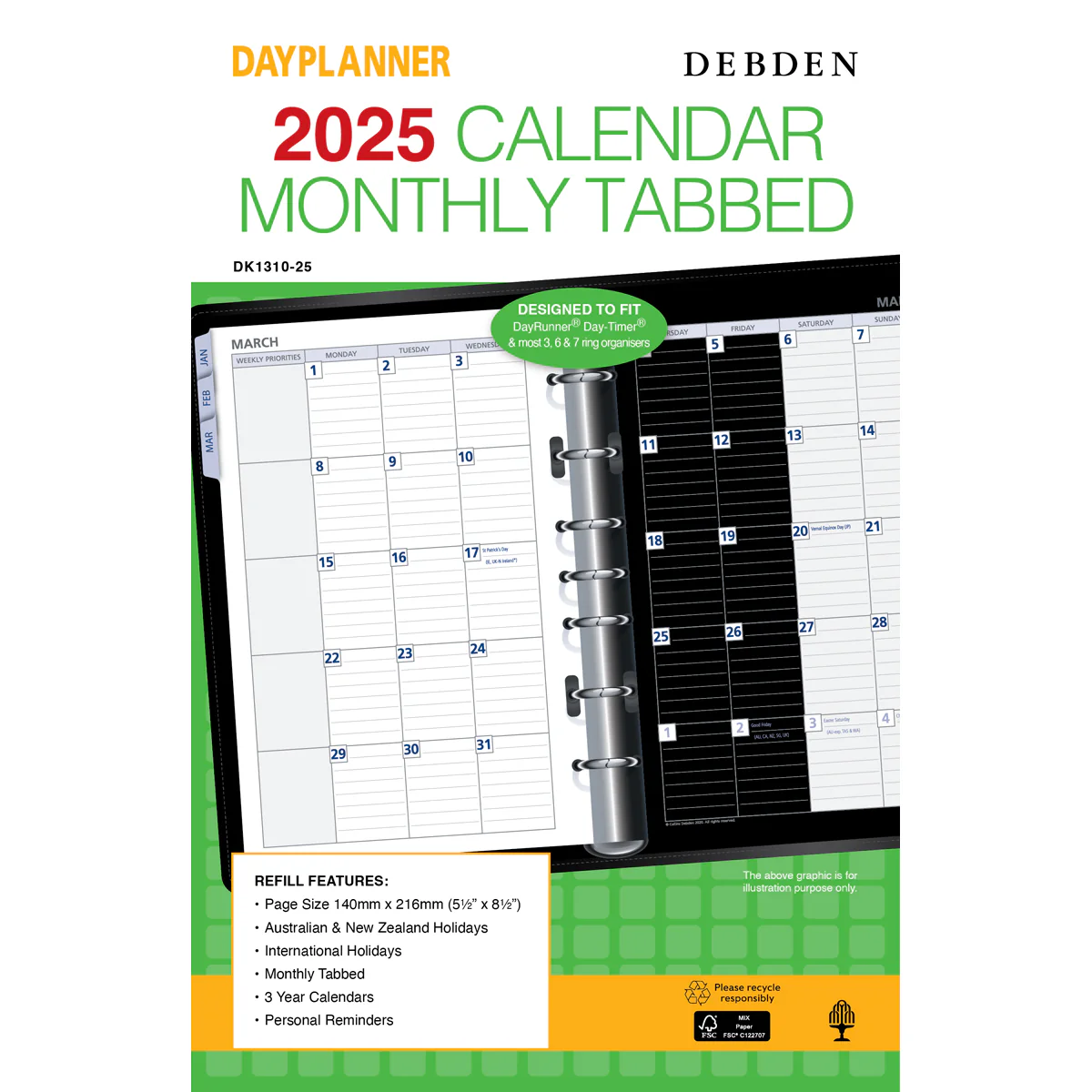 Debden Desk Month to View Tabbed 2025 Dayplanner Refill - Nail Gallerys