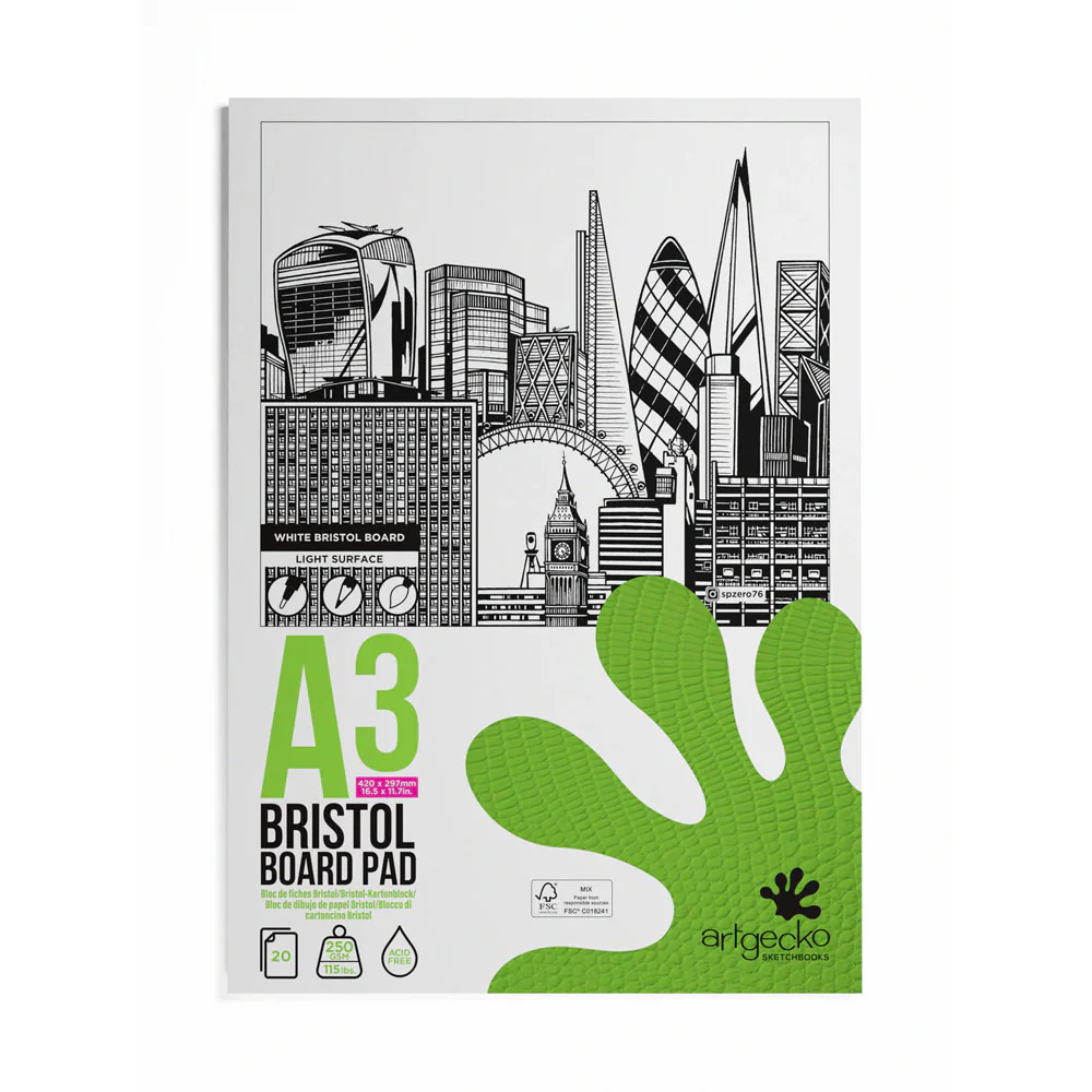 Artgecko Pro 20 Sheet 250gsm White Bristol Board Pads - Nail Gallerys