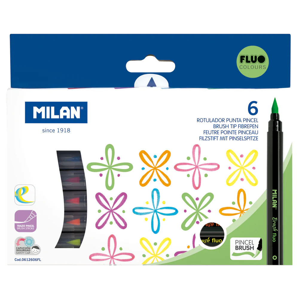Milan Fluorescent Brush Tip Markers Set of 6 - Nail Gallerys