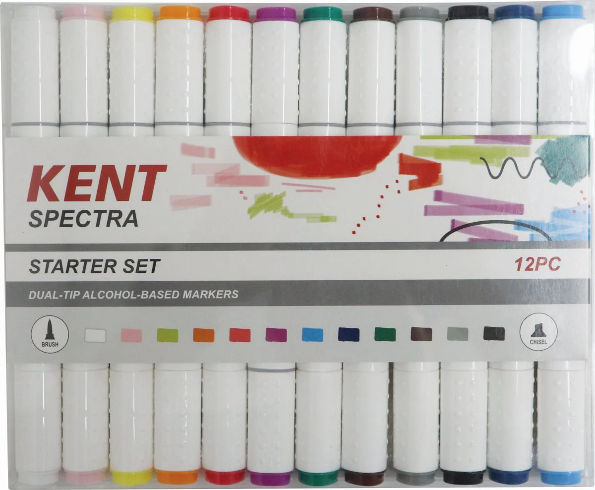 Kent Spectra Graphic Design Brush Markers Starter Set Of 12 - Nail Gallerys