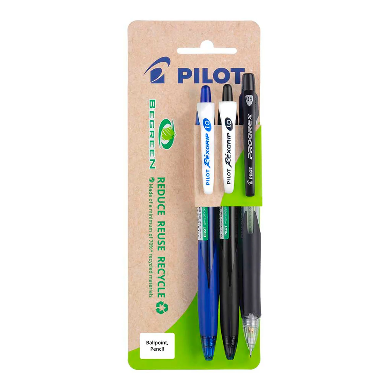 Pilot Begreen Rexgrip Progrex Pens Assorted Pack Of 3 - Nail Gallerys