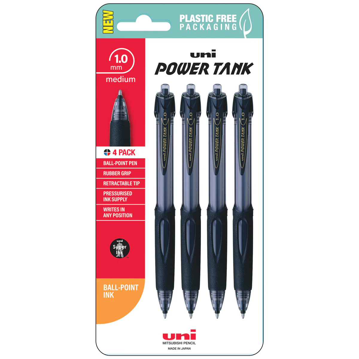 Uni PowerTank 1.0mm Retractable Pens Set of 4 - Nail Gallerys