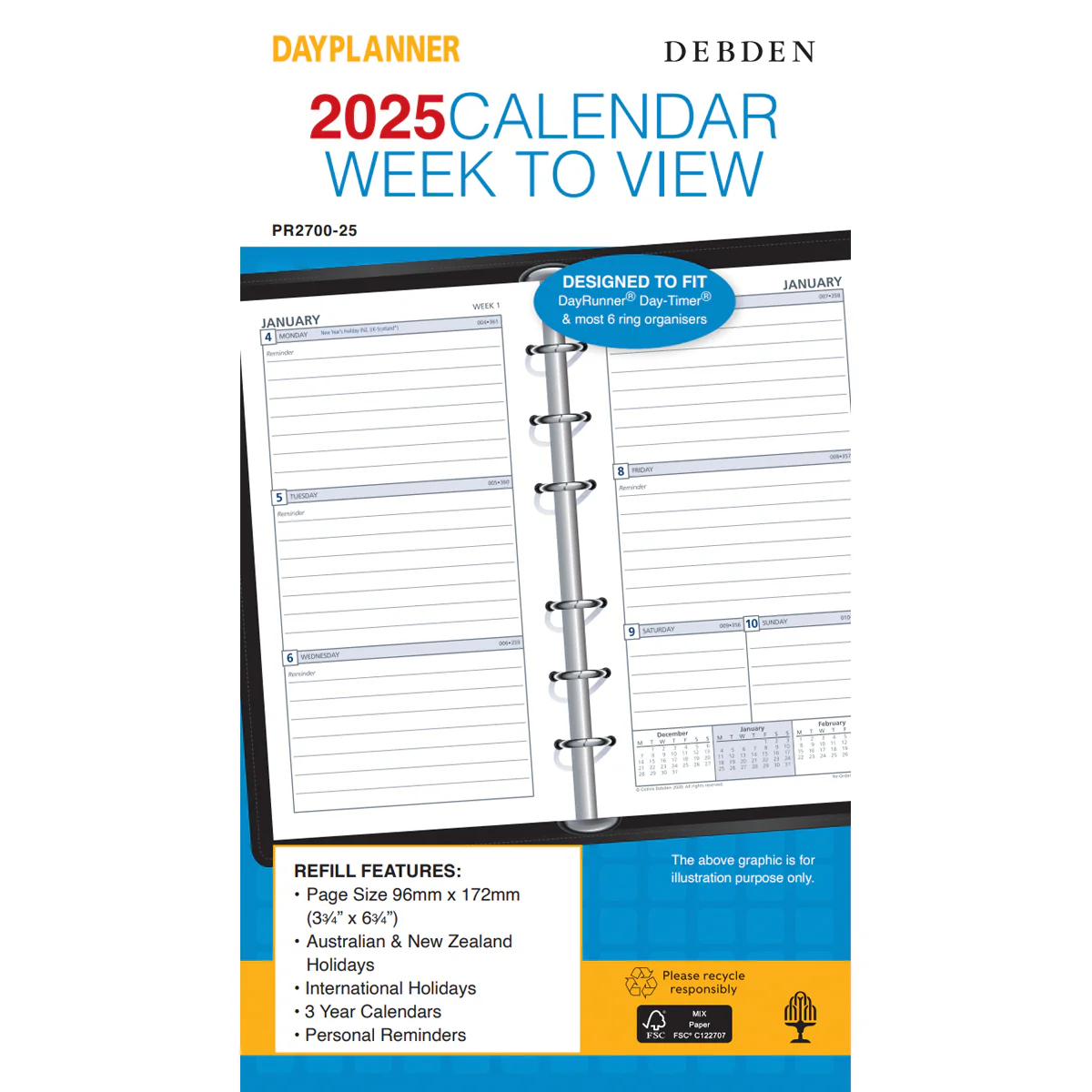 Debden Personal Week to View 2025 Dayplanner Refill - Nail Gallerys