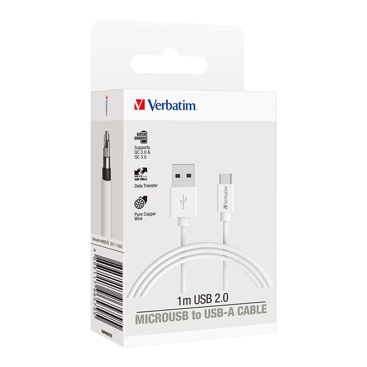 Verbatim Essentials Charge & Sync Micro Usb Cable 1m White - Nail Gallerys