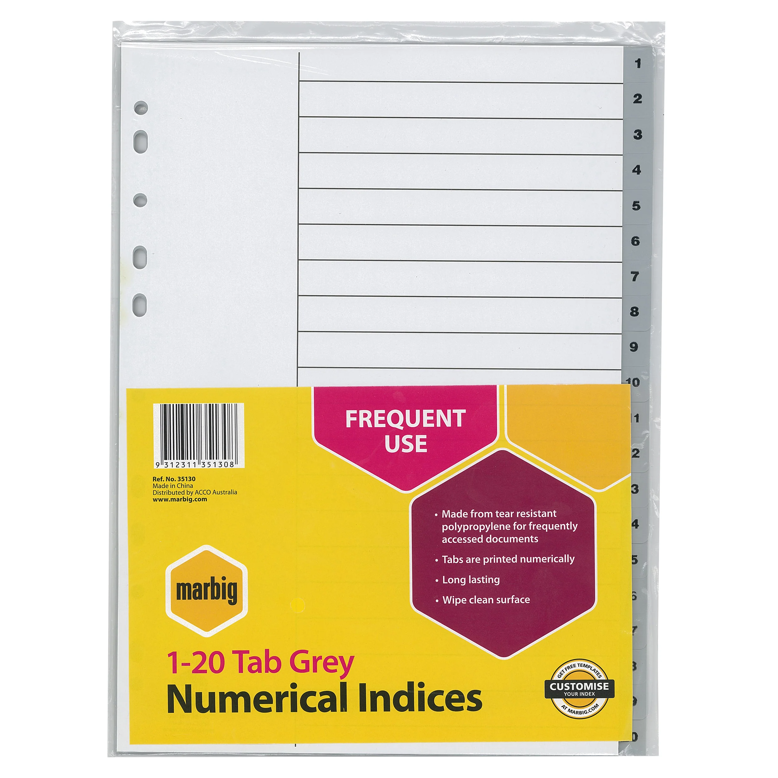 Marbig Indices & Dividers 1-20 Tab Polyprop A4 - Nail Gallerys