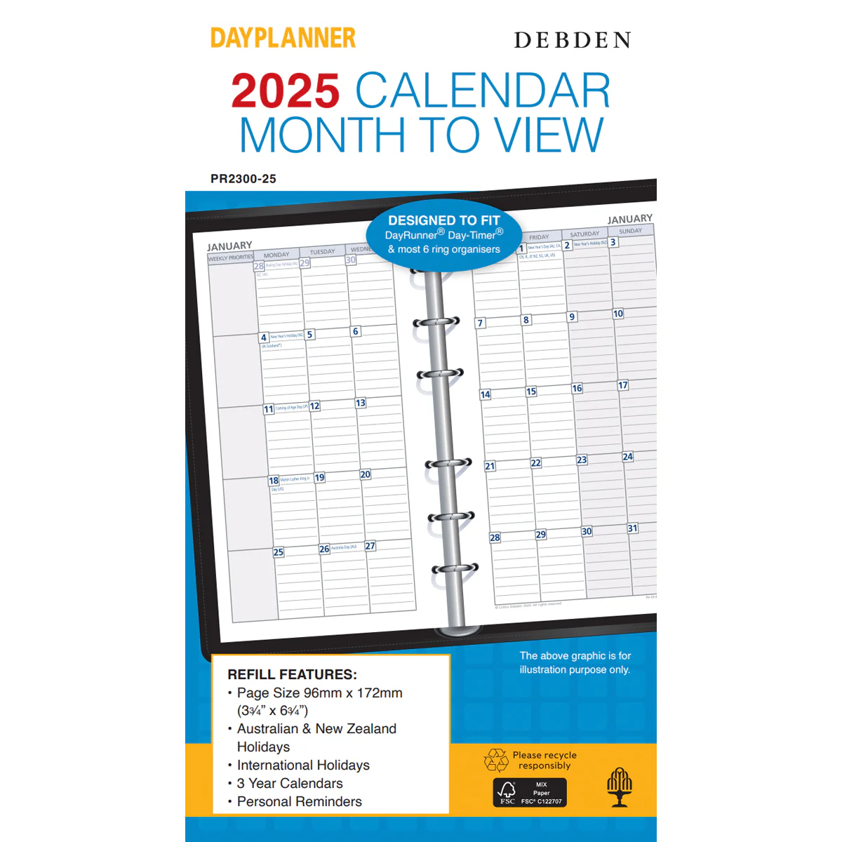 Debden Personal Month to View 2025 Dayplanner Refill - Nail Gallerys