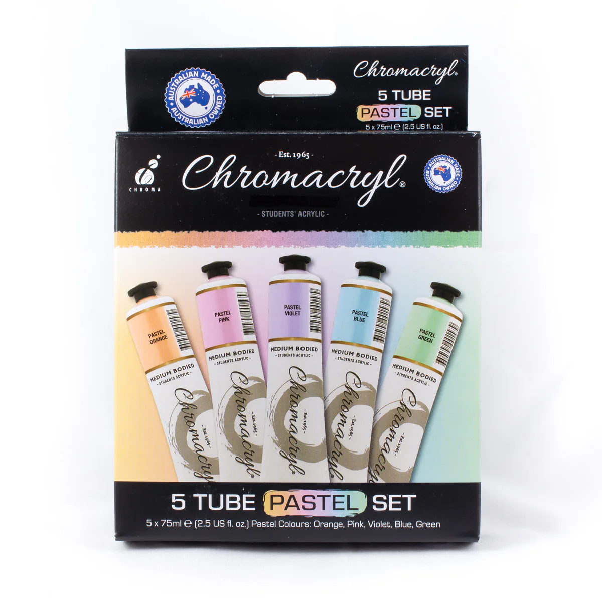 Chromacryl Acrylic Pastel Paint Set of 5 X 75ml - Nail Gallerys