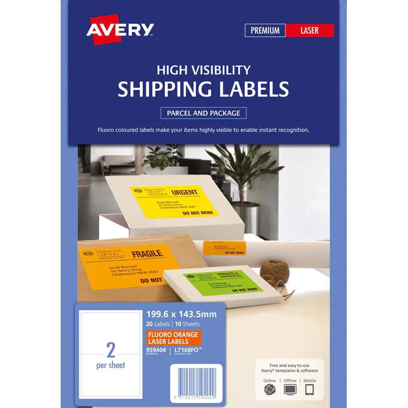 Avery Shipping Label 2up 10 Sheets Laser 199.6x143.5mm - Nail Gallerys