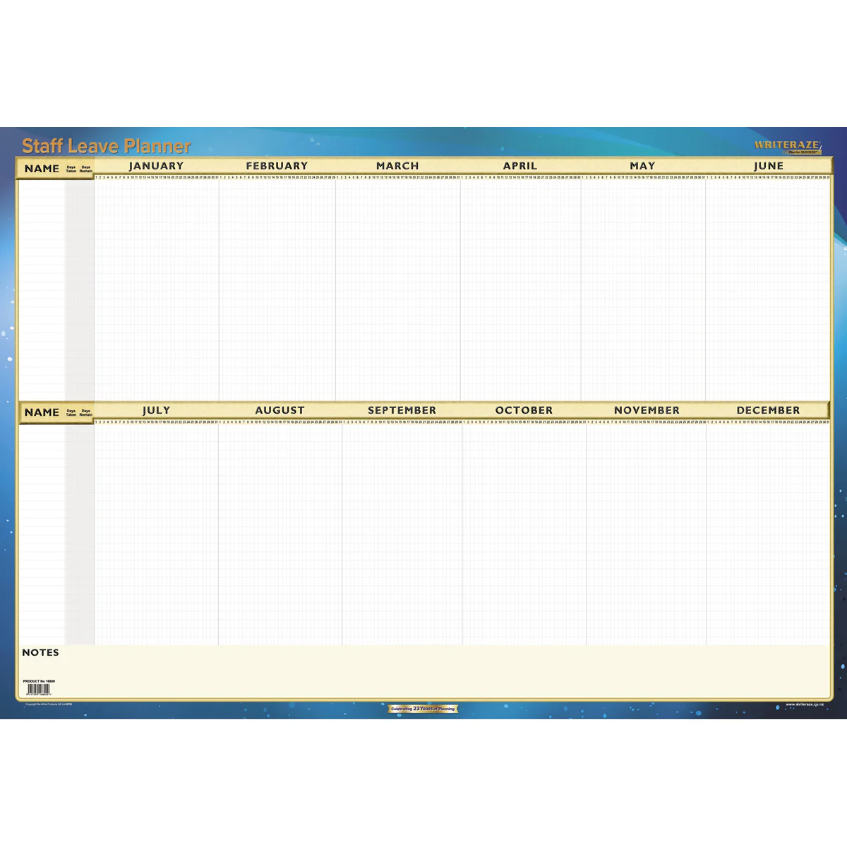 Writeraze Staff Leave Planner 700x1000mm Laminated Wallplanner - Nail Gallerys