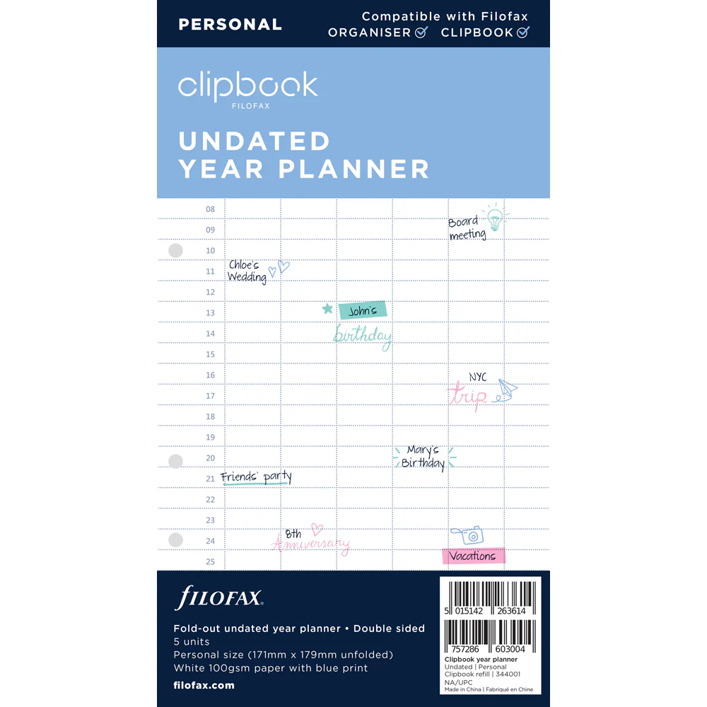 Filofax Clipbook Personal Year Planner Refill - Nail Gallerys