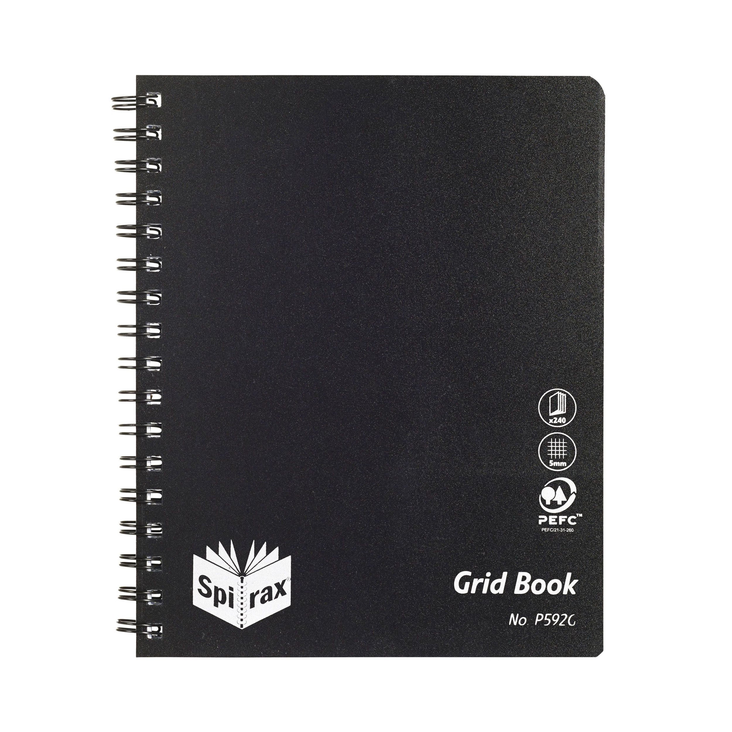 Spirax P592g PP Grid Book 222x178mm 240 Pages Black S/o - Pack Of 5 - Nail Gallerys