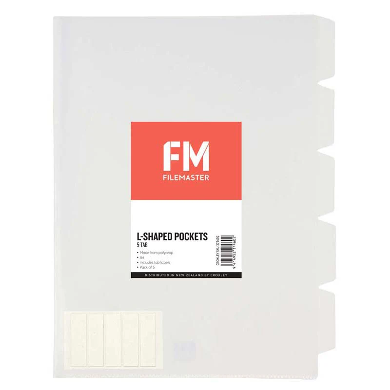 FM Pocket L Shape 5 Tab A4 Clear 5 Pack - Nail Gallerys