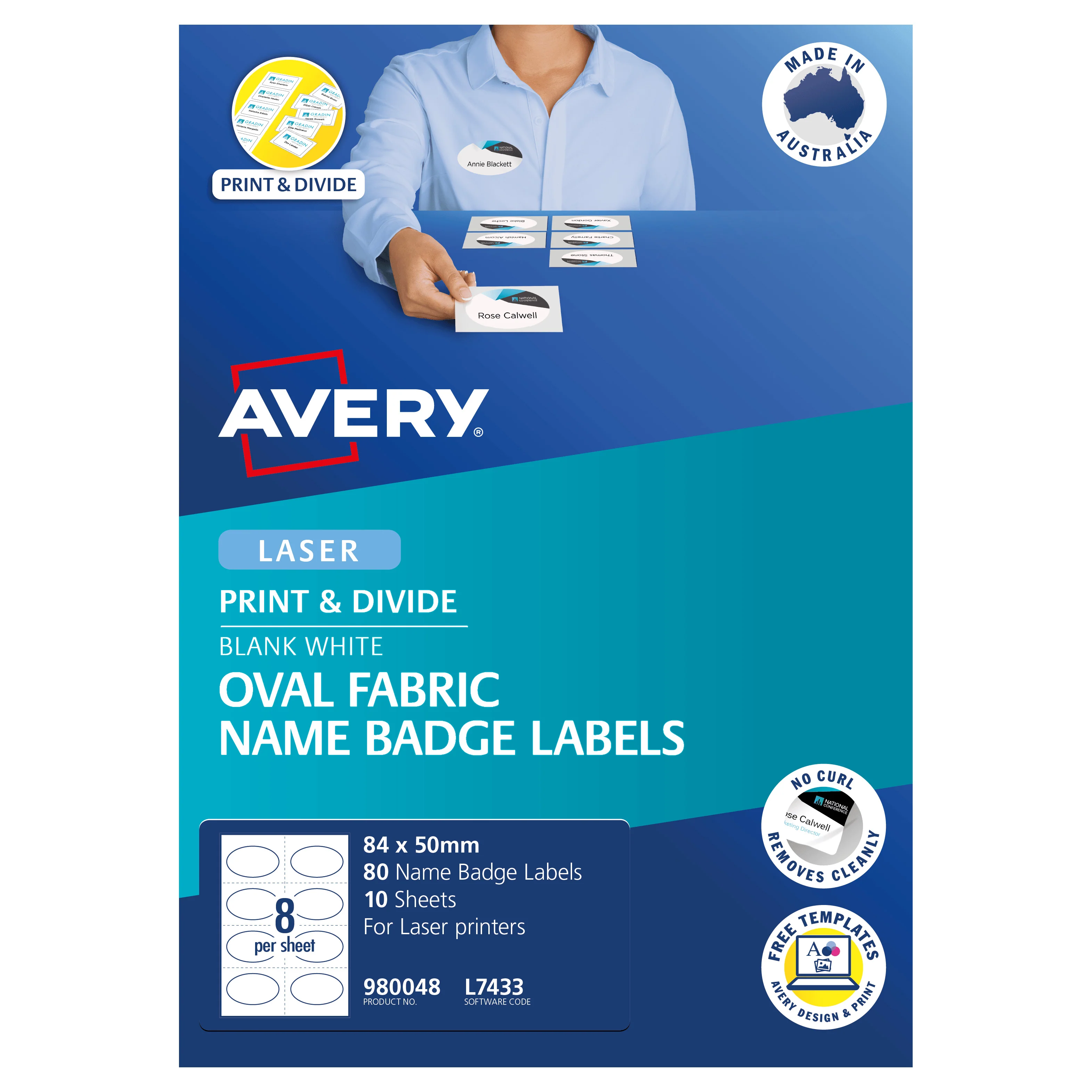 Avery Oval Fabric Name Badge Labels L7433 84x50 mm 10 Sheets - Nail Gallerys