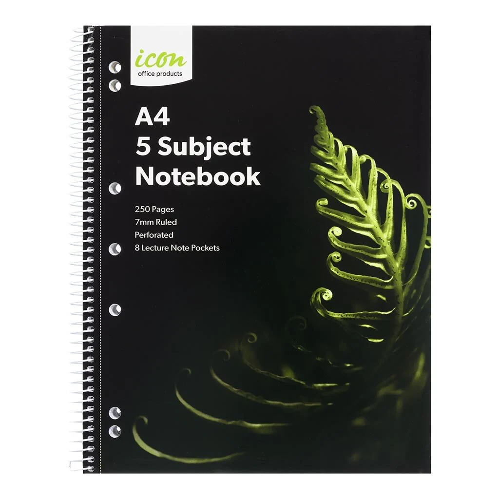Icon Spiral 5 Subject Notebook A4 Soft Cover 250 Pg - Pack Of 2 - Nail Gallerys