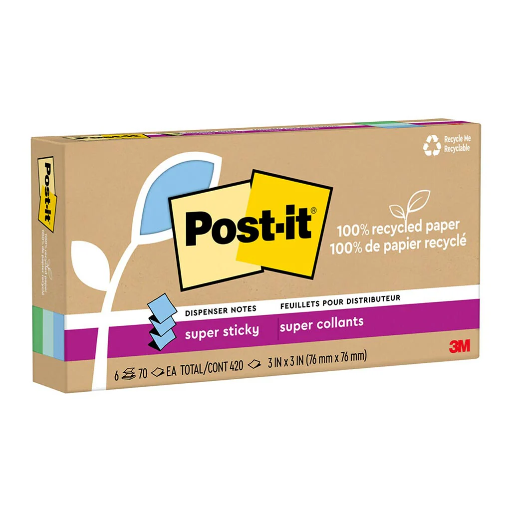 Post-it 100 Recycled 76x76mm Oasis Super Sticky Pop Up Notes Pack of 6 - Nail Gallerys
