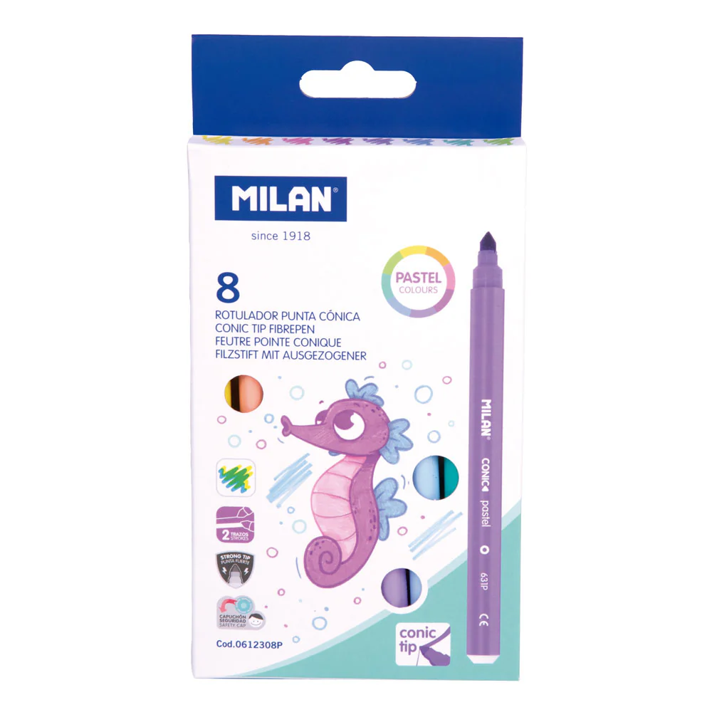Milan Conic Tip Markers Pastel Colours Pack of 8 - Nail Gallerys
