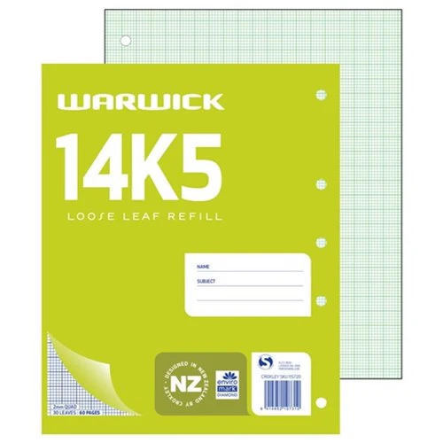 Warwick Refill 14k5 Loose Leaf 30 Leaf 2mm Quad 255x205mm - Nail Gallerys